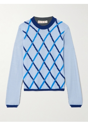 Marni - Argyle Knitted Wool And Silk-blend Sweater - Blue - IT40,IT42,IT44,IT46