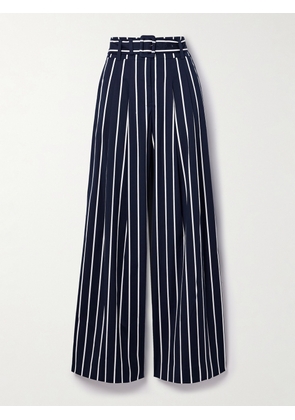 Veronica Beard - Maliyah Belted Striped Cotton-blend Wide-leg Pants - Blue - US2,US4,US6,US8,US10,US12