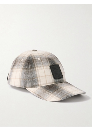LOEWE - Leather-Trimmed Checked Cotton-Flannel Baseball Cap - Men - Neutrals
