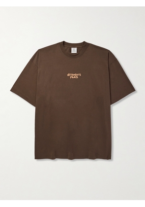 VETEMENTS - Logo-Print Cotton-Jersey T-Shirt - Men - Brown - XS