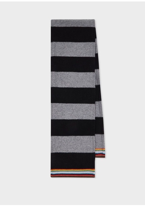 Paul Smith Black and Grey Block Stripe Scarf with 'Signature Stripe' Trim