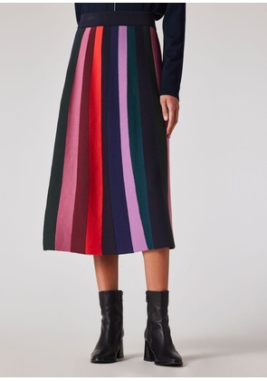 PS Paul Smith Women's Multi Colour Stripe Knitted Midi Skirt Blue
