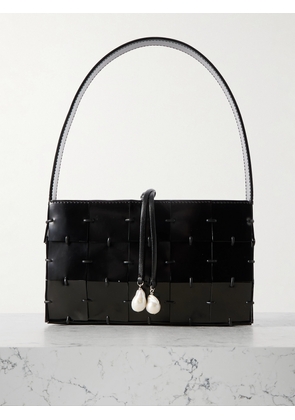 Amina Muaddi - Mina Woven Patent-leather Shoulder Bag - Black - One size