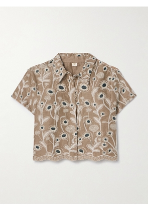 Agua by Agua Bendita - Virtuosa Petalo Embroidered Linen Shirt - Brown - x small,small,medium,large,x large