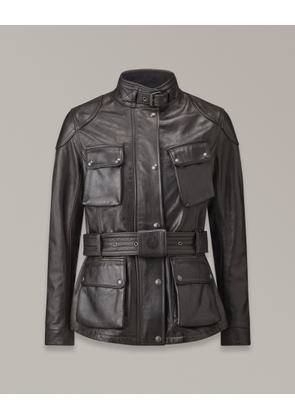 Belstaff Trialmaster Motorcycle Jacket Women's Hand Waxed Leather Antique Black Size UK 10