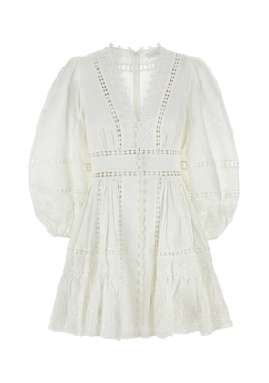 Zimmermann White Linen Pop Trimmed Mini Dress