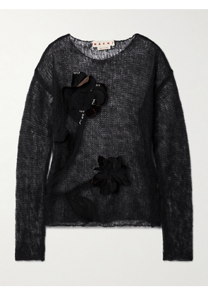 Marni - Appliquéd Open-knit Mohair-blend Sweater - Black - IT38,IT40,IT42,IT44