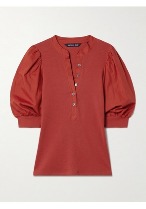 Veronica Beard - Coralee Ribbed Pima Cotton-blend Jersey And Poplin Top - Red - x small,small,medium,large,x large