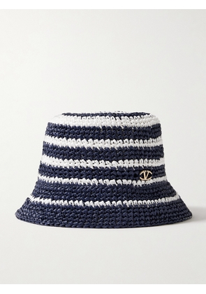 Valentino Garavani - Vlogo The Bold Striped Crocheted Faux Raffia Bucket Hat - Blue - S,M,L