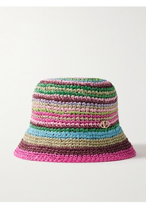 Valentino Garavani - Vlogo The Bold Striped Crocheted Faux Raffia Bucket Hat - Pink - S,M,L