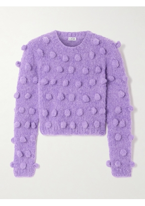 Loewe - Cropped Pom Pom-embellished Brushed Knitted Sweater - Purple - x small,small,medium,large