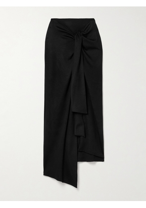 Salon 1884 - Zadie Tie-detailed Draped Wool-jersey Midi Skirt - Black - FR34,FR36,FR38