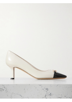 Ferragamo - Bria Embellished Patent-leather Trimmed Smooth Leather Pumps - Off-white - US5.5,US6,US6.5,US7,US7.5,US8,US8.5,US9,US9.5,US10,US11