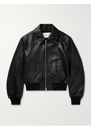 AMI PARIS - Textured-Leather Bomber Jacket - Men - Black - XS