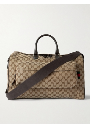 Gucci - Leather-Trimmed Monogrammed Coated-Canvas Duffle Bag - Men - Neutrals