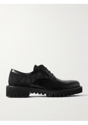 Valentino Garavani - Glossed-Leather and Logo-Jacquard Satin Derby Shoes - Men - Black - EU 40