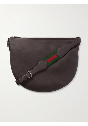 Gucci - B Large Webbing-Trimmed Full-Grain Leather Messenger Bag - Men - Brown