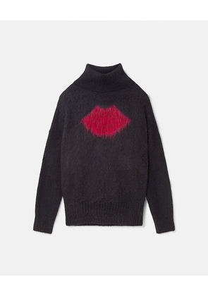 Stella McCartney - Lips Graphic Long-Sleeve Turtleneck Jumper, Woman, Charcoal grey and red, Size: L