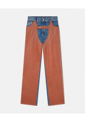 Stella McCartney - Chaps High-Rise Straight-Leg Jeans, Woman, Blue denim and brown, Size: 26