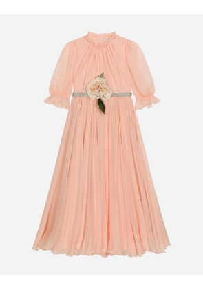 Dolce & Gabbana Chiffon Dress With 3d Flower - Woman Collection Pink Silk 10