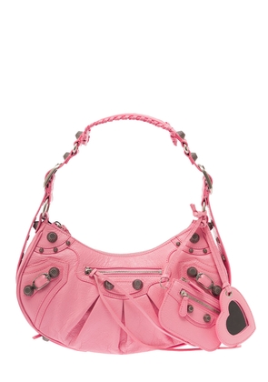 Balenciaga le Cagole S Pink Shoulder Bag With Removable Heart Mirror In Leather Woman
