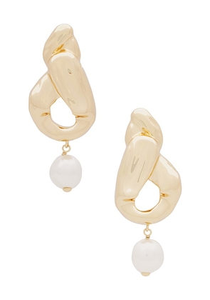 self-portrait Faux Pearl Drop Earrings in Metallic Gold.