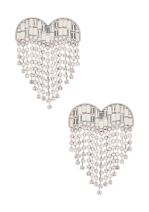 self-portrait Crystal Heart Earrings in Metallic Silver.