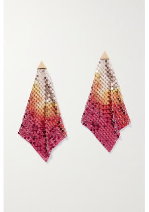 Rabanne - Pixel Double Fl Chainmail Earrings - Red - One size