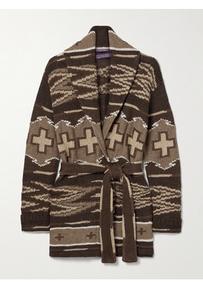 Ralph Lauren Collection - Belted Intarsia-knit Linen And Silk-blend Cardigan - Brown - xx small,x small,small,medium,large,x large