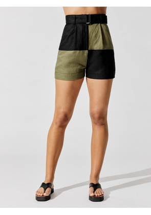 Matthew Bruch Colorblock Shorts - Army/Black Linen - Size 3