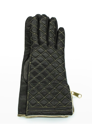 Diamond Quilted Cashmere-Lined Zip Gloves