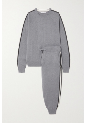 Olivia von Halle - Missy London Striped Silk-blend Sweatshirt And Track Pants Set - Gray - x small,small,medium,large