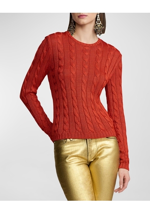 Silk Cable-Knit Crewneck Sweater