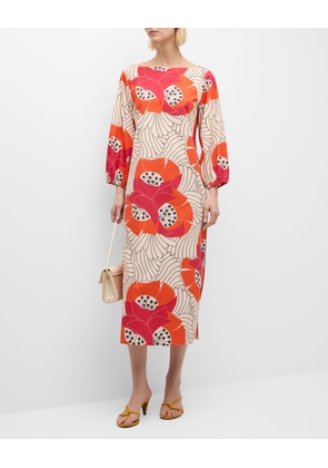 Minnow Floral-Print Bateau-Neck Midi Dress