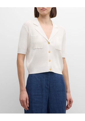 Ribbed Pointelle-Knit Button-Down Shirt