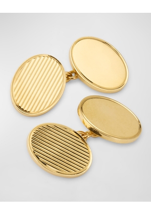 Estate Asprey 18K Yellow Gold Corrugated and Plain Oval Cufflinks