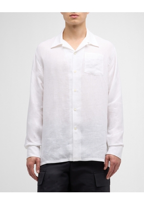 Men's Long-Sleeve Flax Linen Button-Front Shirt