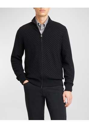 Men's Basketweave Stitch Full-Zip Sweater