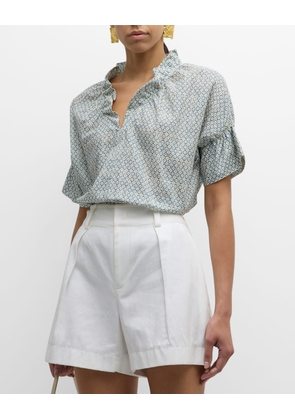 Crosby Ruffle Geometric-Print Top