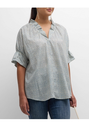 Plus Size Crosby Geometric-Print Ruffle Top