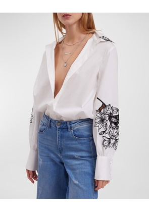 Leonie Floral-Embroidered Cotton Poplin Shirt