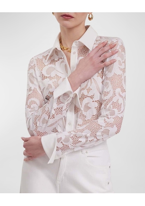 Joanna Button-Down Stretch Floral Lace Shirt