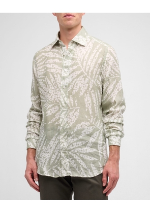 Men's Linen Floral-Print Casual Button-Down Shirt