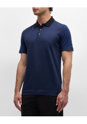 Men's Structured Cotton Silk Short-Sleeve Polo Shirt