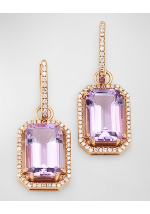 Gossip 12x8mm Emerald Cut Lavender Amethyst and Diamond Earrings in 18K Pink Gold