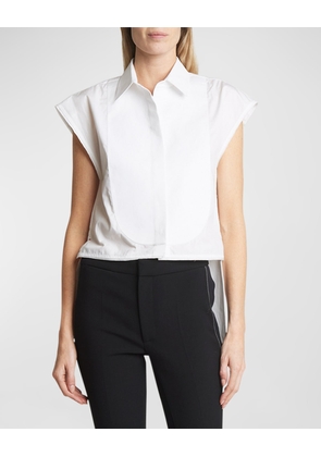 Sleeveless Bib-Front Collared High-Low Top