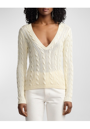 V-Neck Silk Cable Knit Sweater