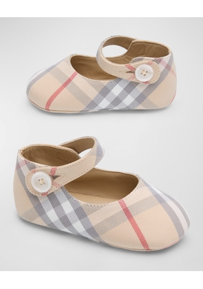 Girl's Taylor Check-Print Leather Mary Jane Flats, 3M-3