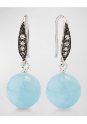 Smooth Aquamarine Ball Earrings with White Sapphires