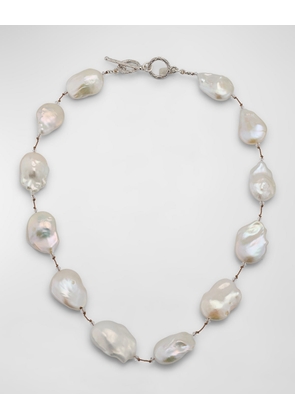 Large White Freshwater Coin Pearl Necklace with Sterling Silver